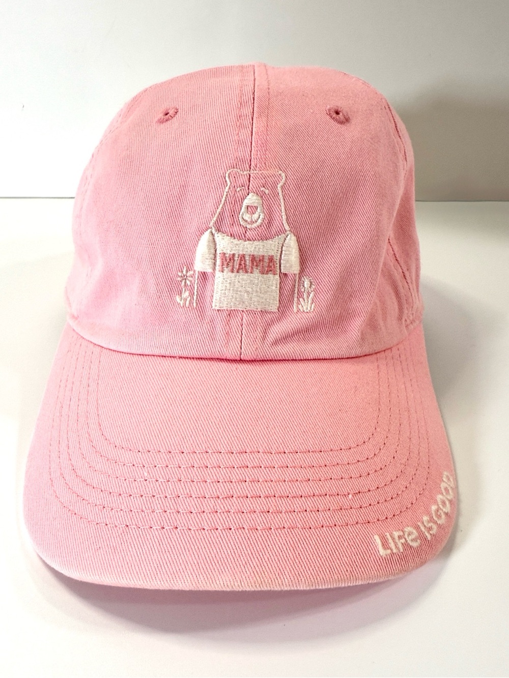 Life is Good Embroidered Pink Mama Bear Hat